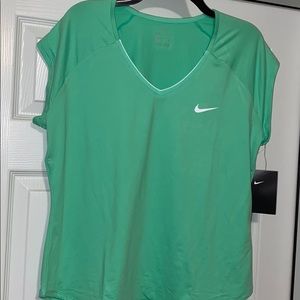 New Nike stretch Green V Neck Capped  s/s Top XL